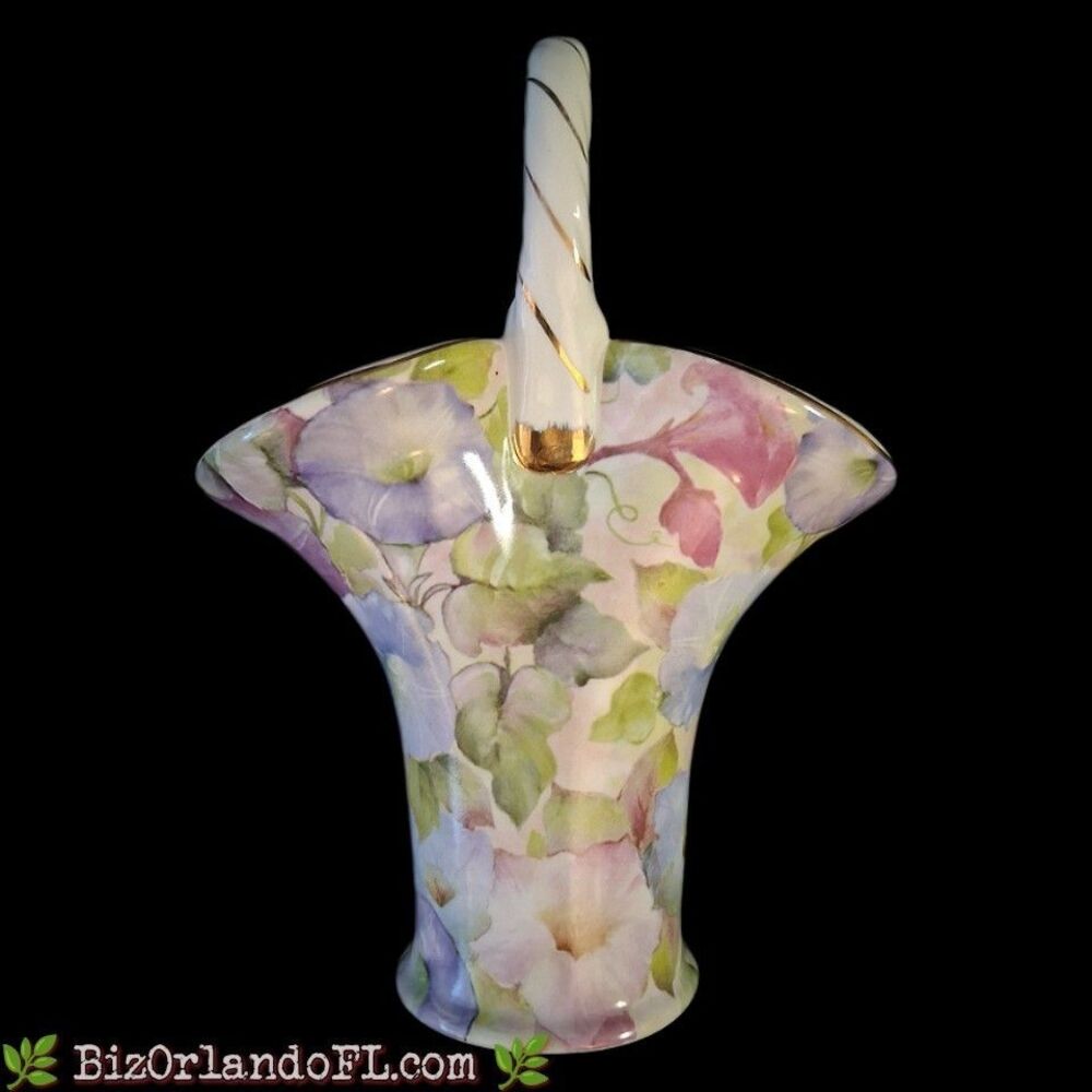 VINTAGE: Baum Bros Formalities Morning Glories Floral Design Ceramic Vase Basket